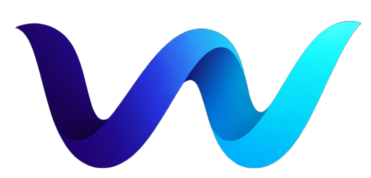 Wave-shaped letter W logo icon with purple-to-cyan gradient on a transparent background